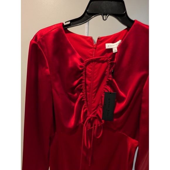 Gianna Bini Red Satin Ruched Tie Front Long‎  Mini Dress Size 12 Party Sexy READ - Picture 5 of 9